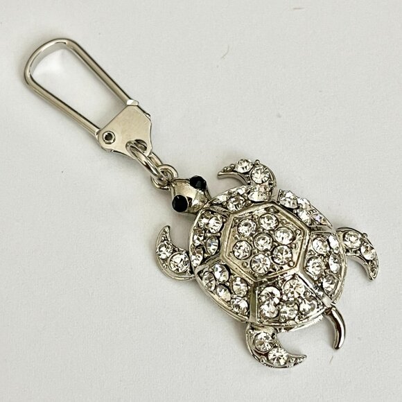Crystal Sea Turtle Keychain Zipper Pull Purse Charm Backpack Silver Tone Moving - Picture 5 of 10